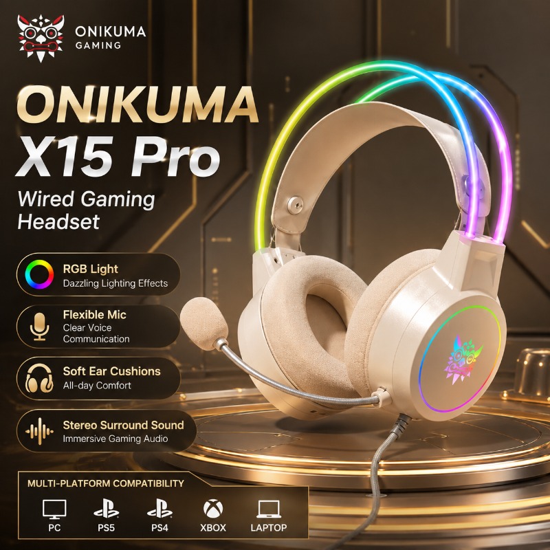 Gaming Headset Rgb - Słuchawki gamingowe ONIKUMA X15 Pro, przewodowe,